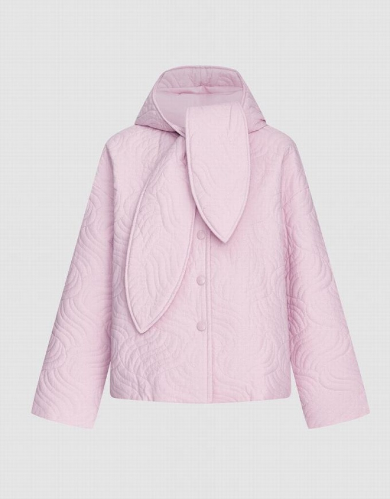 Pink Urban Revivo Tie Front Hooded Textured Winter Women\'s Coats | 24680WPRZ