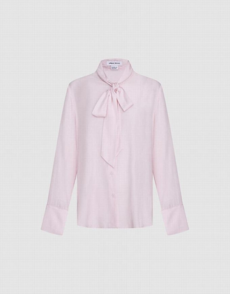 Pink Urban Revivo Tie Up Bow Flowy Women's Shirts | 10365LAJO