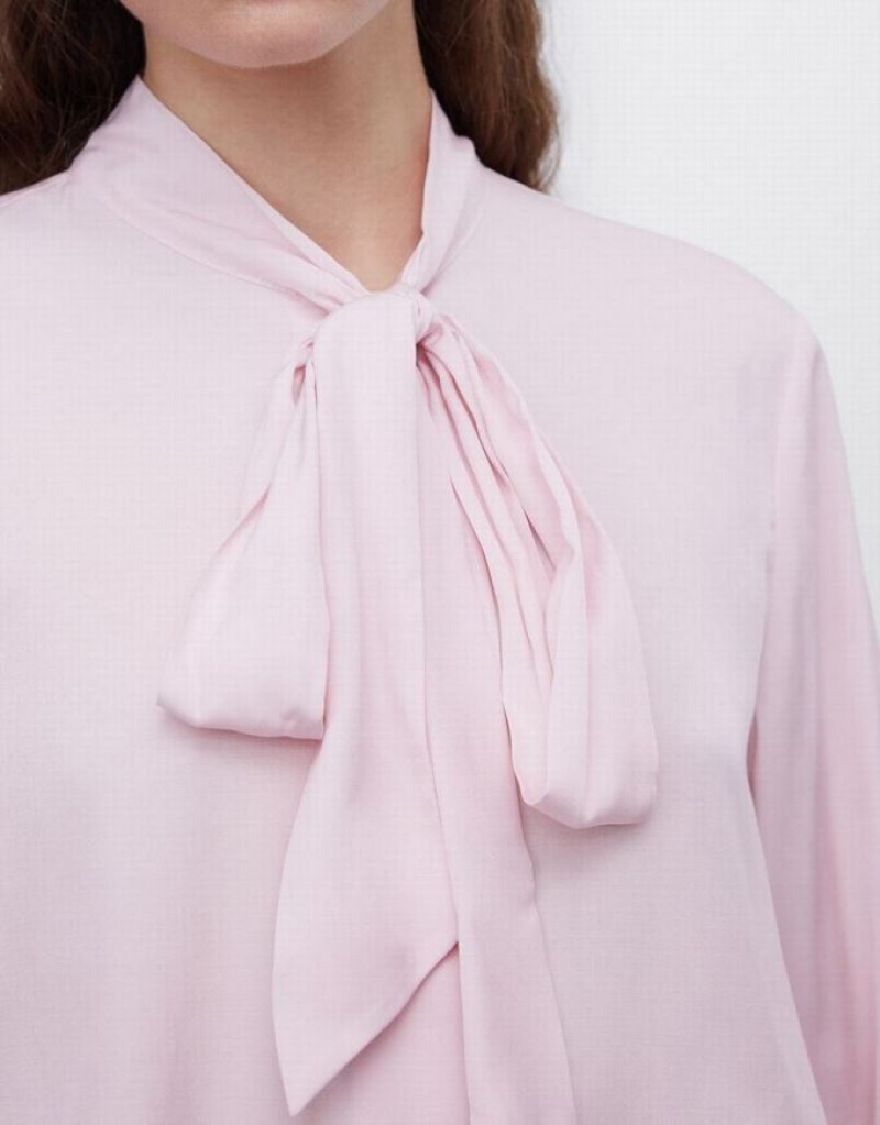 Pink Urban Revivo Tie Up Bow Flowy Women's Shirts | 10365LAJO