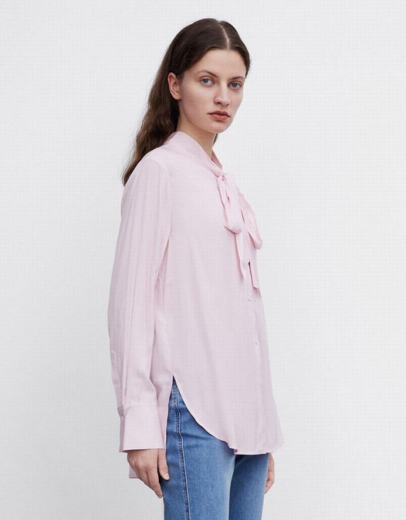 Pink Urban Revivo Tie Up Bow Flowy Women's Shirts | 10365LAJO