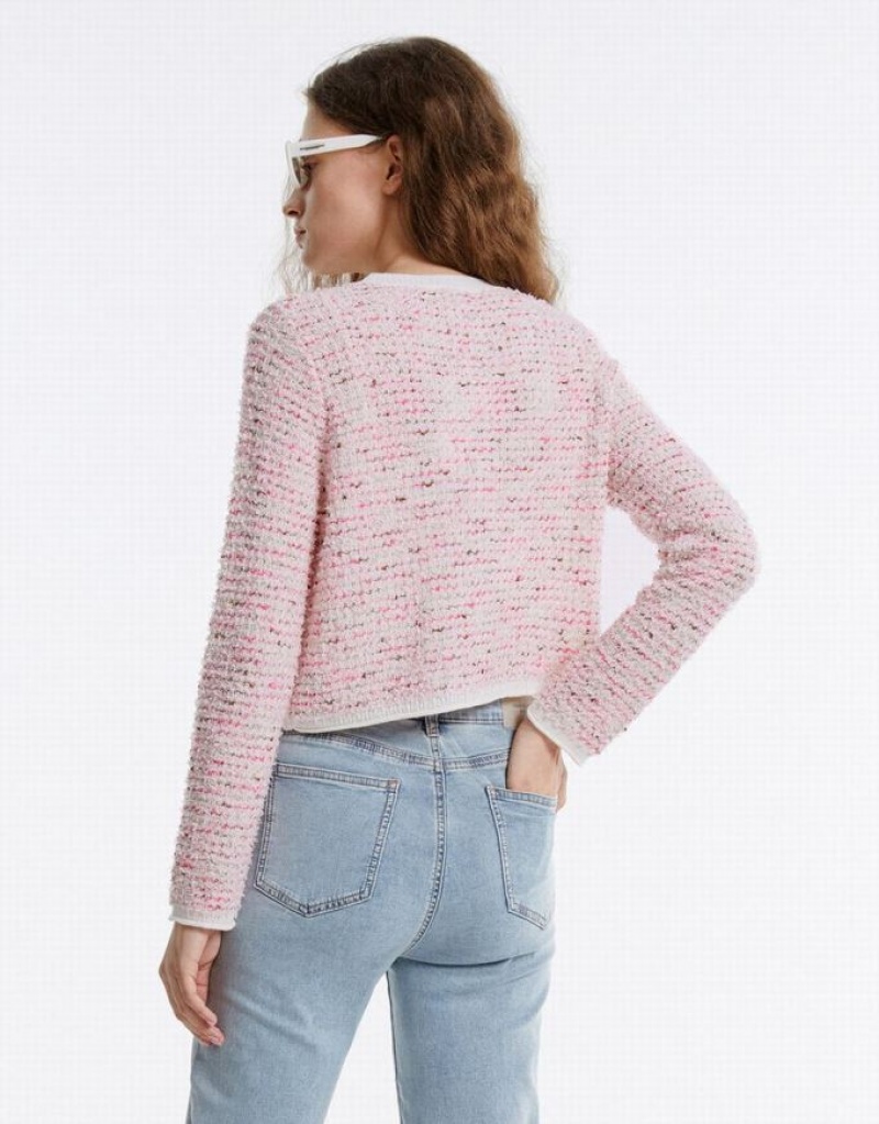 Pink Urban Revivo Tweed Women's Cardigan | 59873LHDE