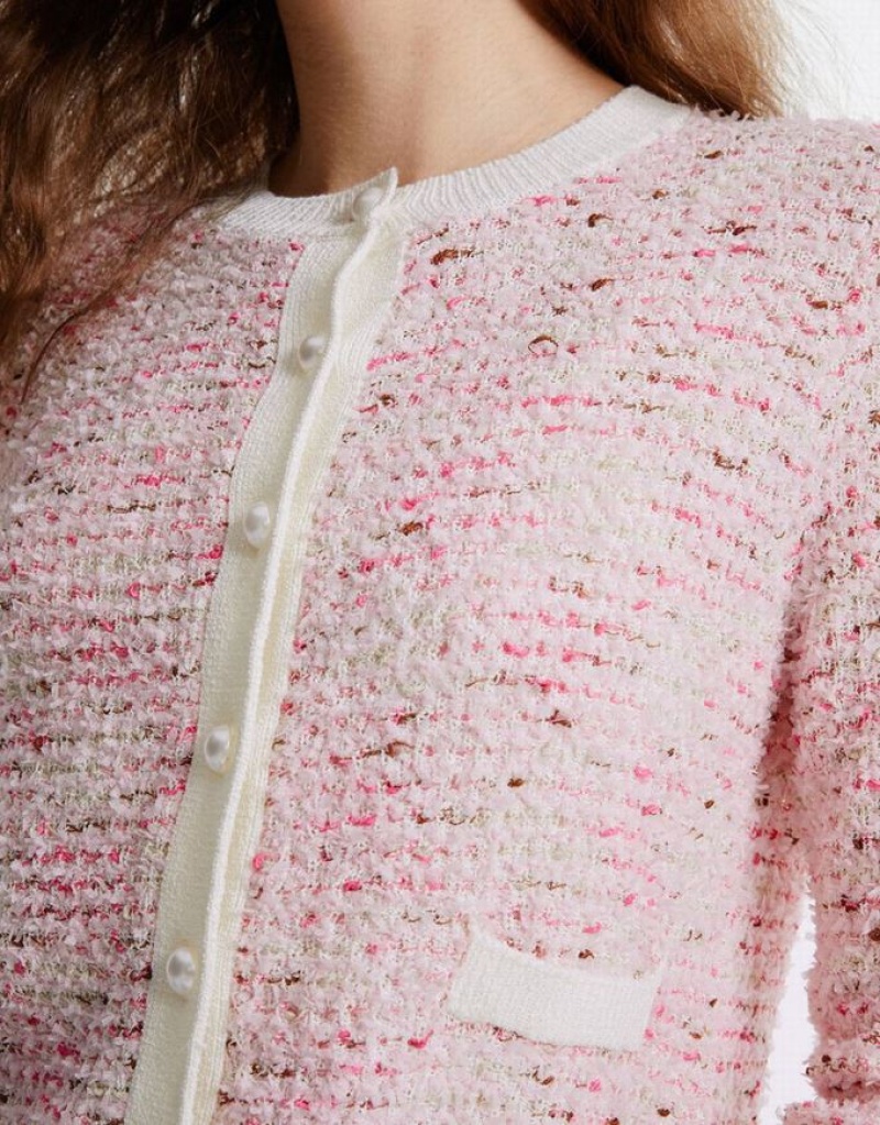 Pink Urban Revivo Tweed Women's Cardigan | 59873LHDE