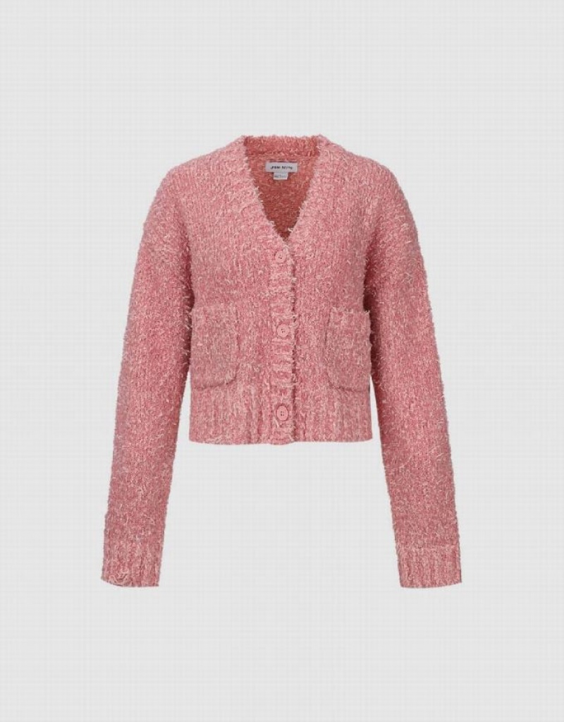 Pink Urban Revivo V-Neck Knitted Women\'s Cardigan | 84271WOJG