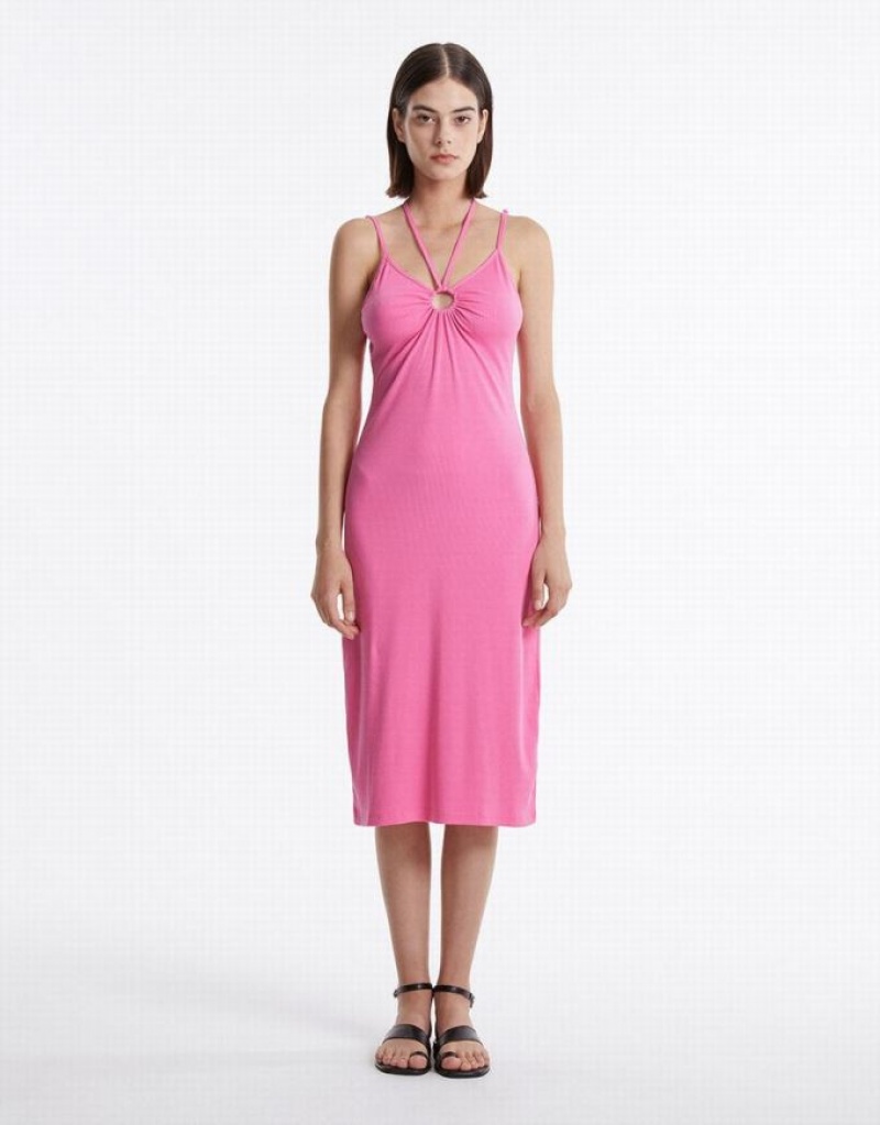 Pink Urban Revivo With Ring Detail Women's Knitted Dress | 30721HNFQ