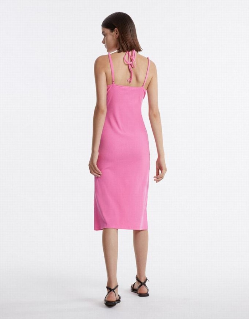 Pink Urban Revivo With Ring Detail Women's Knitted Dress | 30721HNFQ