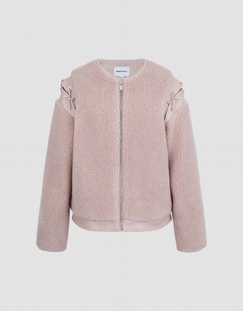 Pink Urban Revivo Zipper Front Furry A-Line Women's Jacket | 01428UGCK