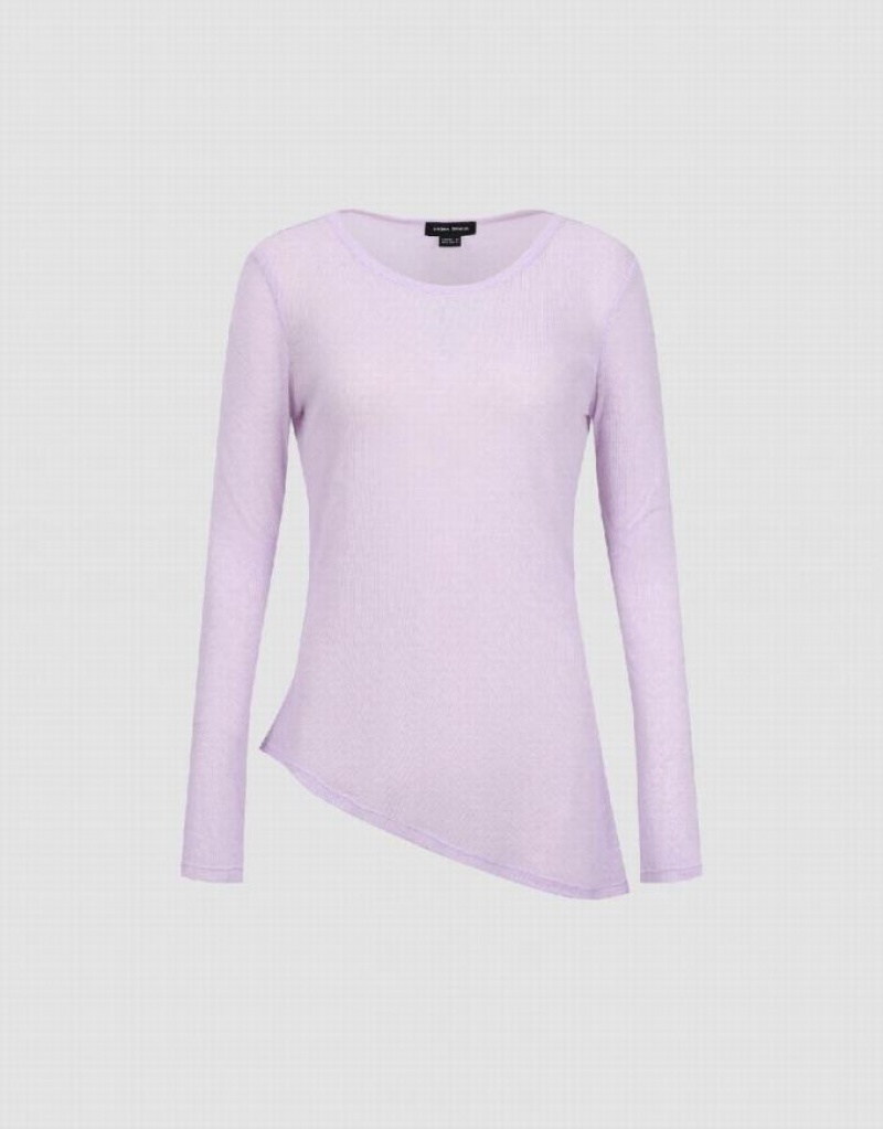 Purple Urban Revivo Asymmetric Crew Neck Women's T-Shirts | 54782YQVM