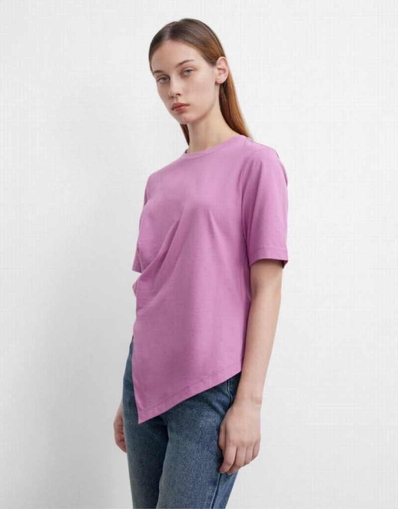 Purple Urban Revivo Asymmetric Crew Neck Regular Women's T-Shirts | 49168VKYD