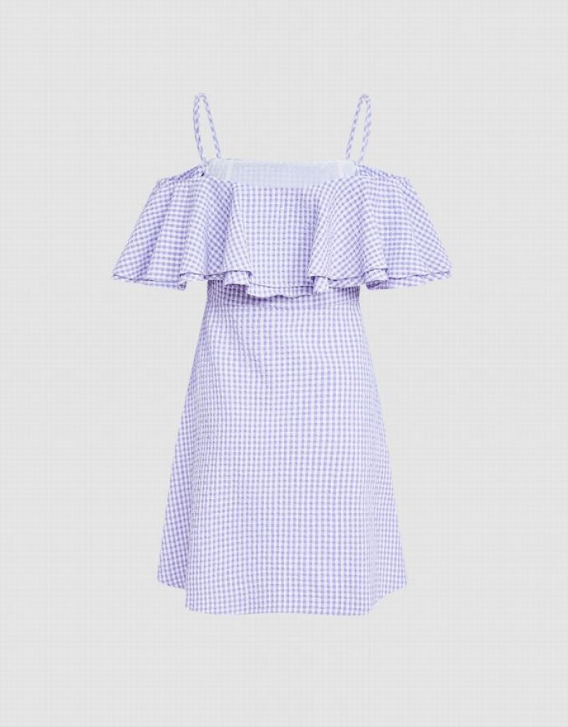 Purple Urban Revivo Checkered Ruffle Cami Women's Dress | 24879WXIN