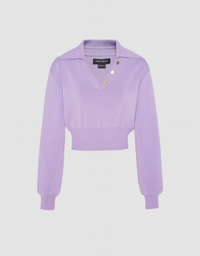 Purple Urban Revivo Cropped Knit Women's Cardigan | 04953BLNC