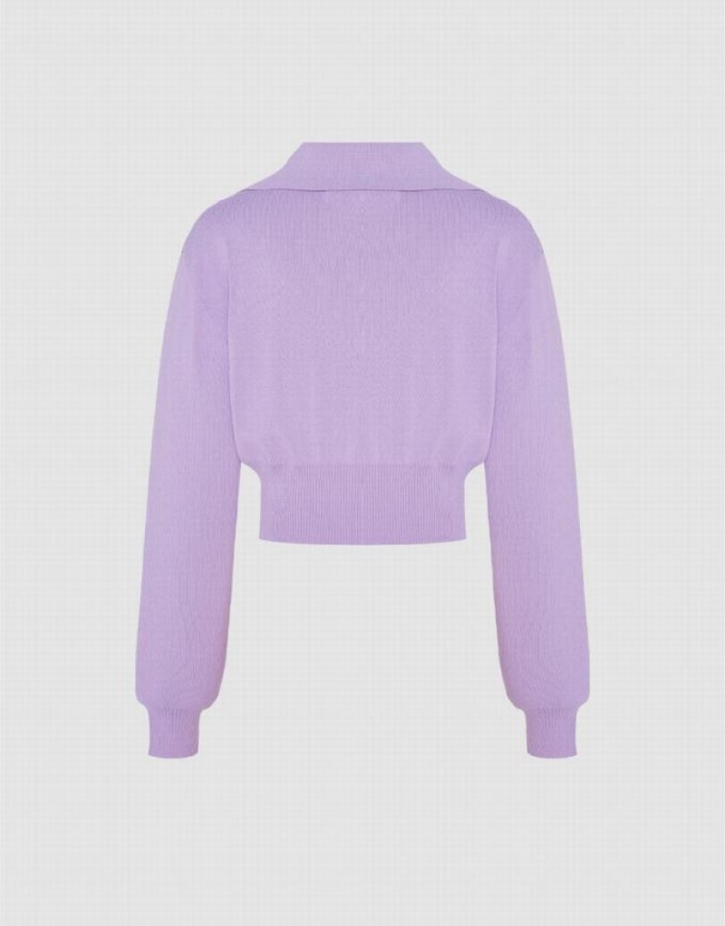 Purple Urban Revivo Cropped Knit Women's Cardigan | 04953BLNC