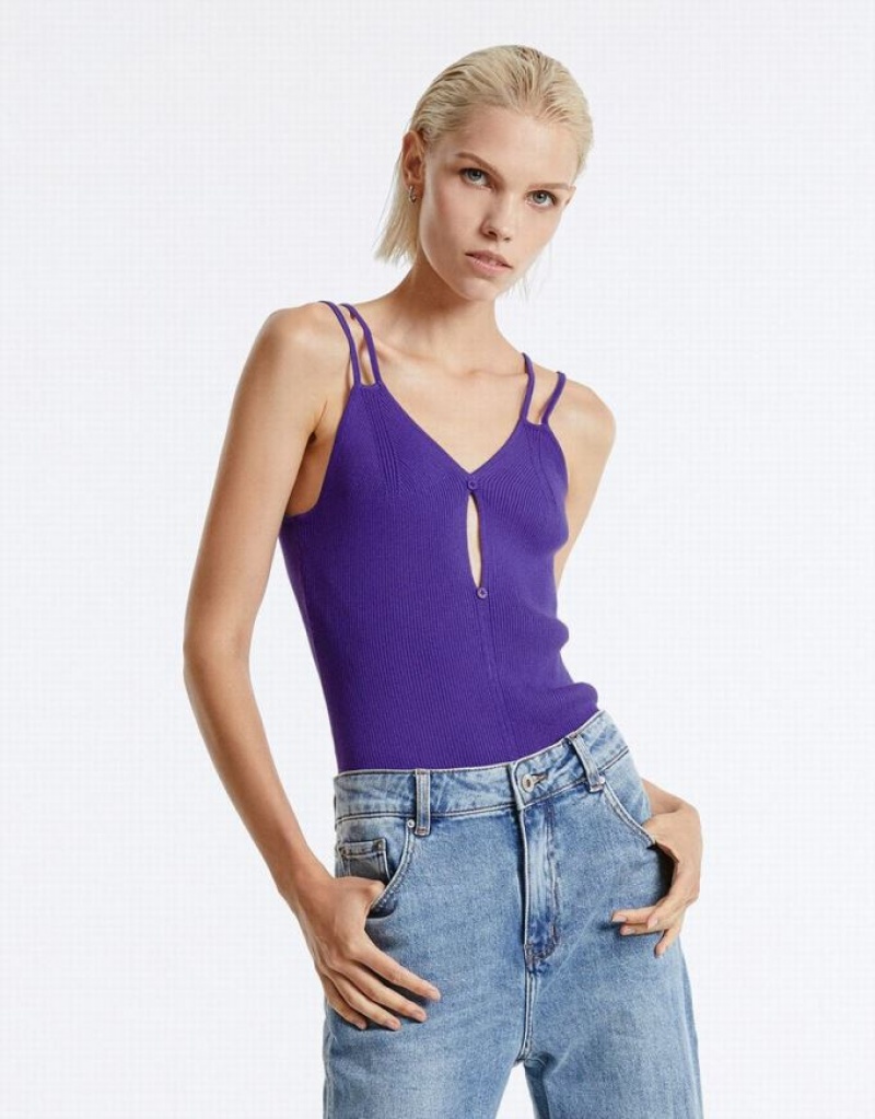 Purple Urban Revivo Cut Out Knitted Women's Camisole | 40731FBUR