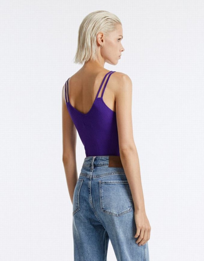 Purple Urban Revivo Cut Out Knitted Women's Camisole | 40731FBUR