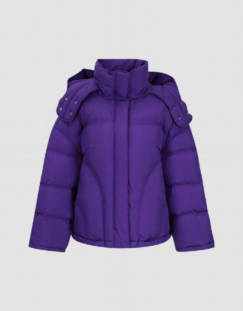 Purple Urban Revivo Drop Shoulder Sleeve Women's Puffer Jacket | 27035KPVH