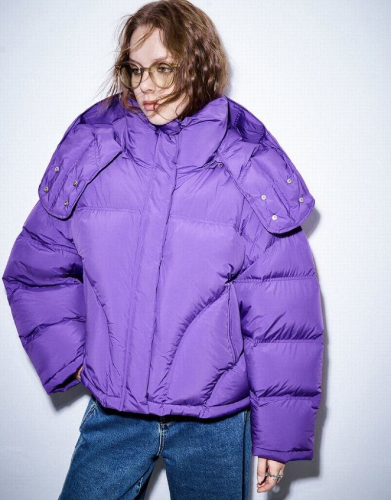 Purple Urban Revivo Drop Shoulder Sleeve Women's Puffer Jacket | 27035KPVH