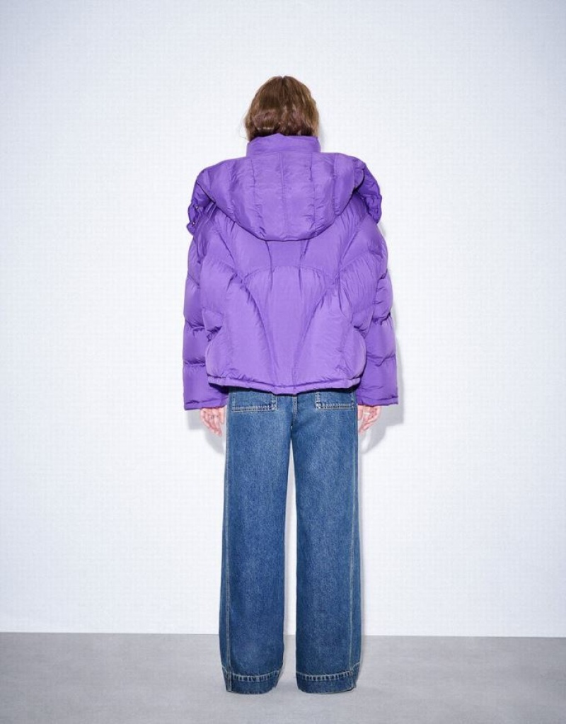 Purple Urban Revivo Drop Shoulder Sleeve Women's Puffer Jacket | 27035KPVH