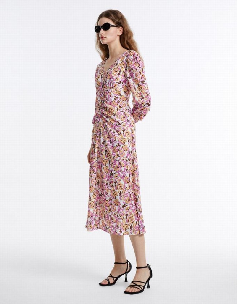 Purple Urban Revivo Floral Chiffon Women's Casual Dress | 35792WTPQ