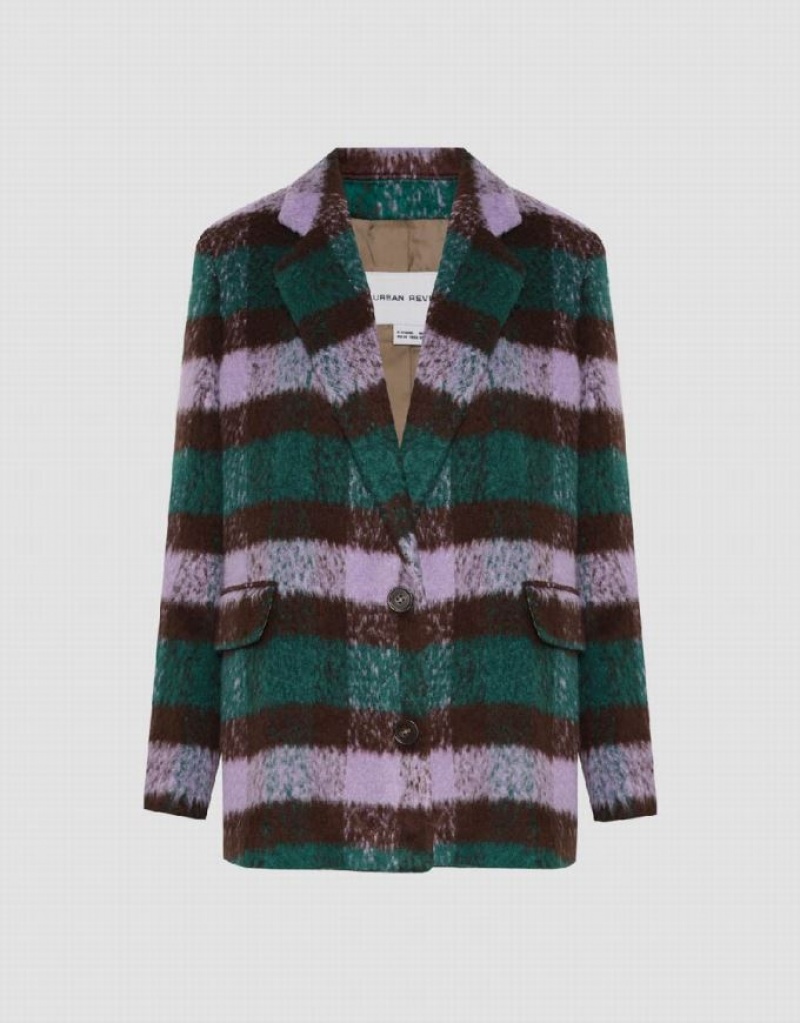 Purple Urban Revivo Furry Plaid Women's Blazers | 21389ALFK