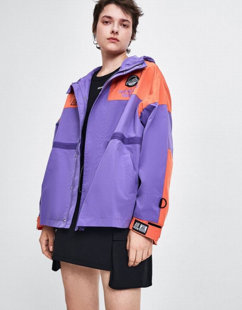 Purple Urban Revivo Hooded Oversized Women's Jacket | 40576IAPS