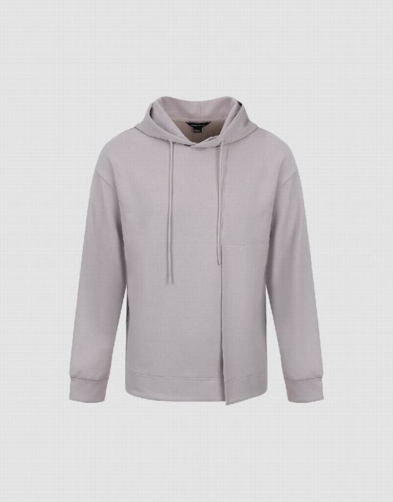 Purple Urban Revivo Hooded Straight Men's Sweatshirts | 07682BSZR