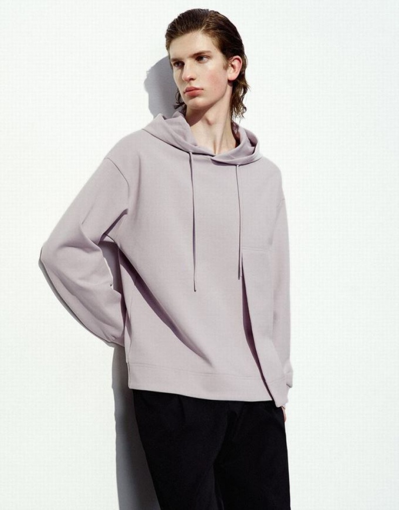 Purple Urban Revivo Hooded Straight Men's Sweatshirts | 07682BSZR