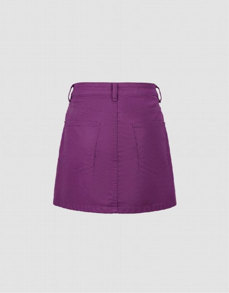 Purple Urban Revivo Mini A-Line Women's Denim Skirt | 83196RFPH