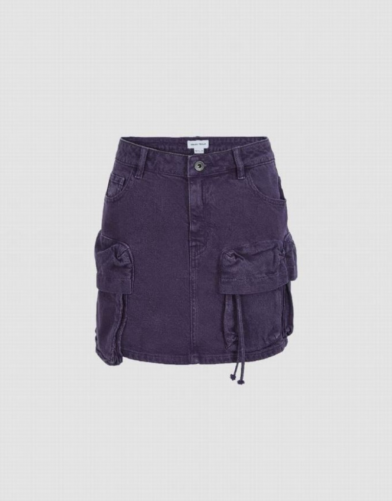 Purple Urban Revivo Multi-Pocket Straight Women\'s Denim Skirt | 92706ORWJ