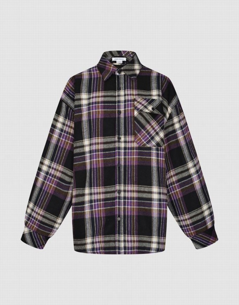 Purple Urban Revivo Plaid Straight Women\'s Shirts | 05428OASC