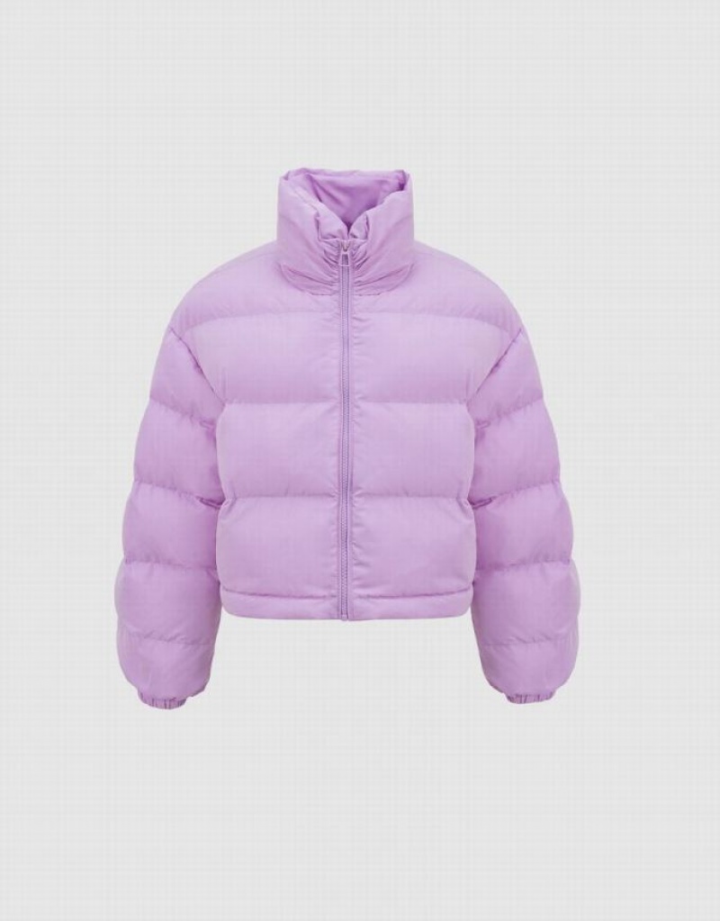 Purple Urban Revivo Stand Collar Women's Puffer Jacket | 79842BRJX