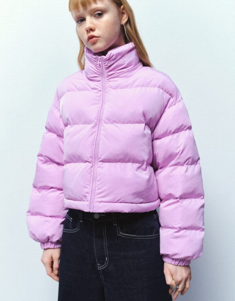 Purple Urban Revivo Stand Collar Women's Puffer Jacket | 79842BRJX