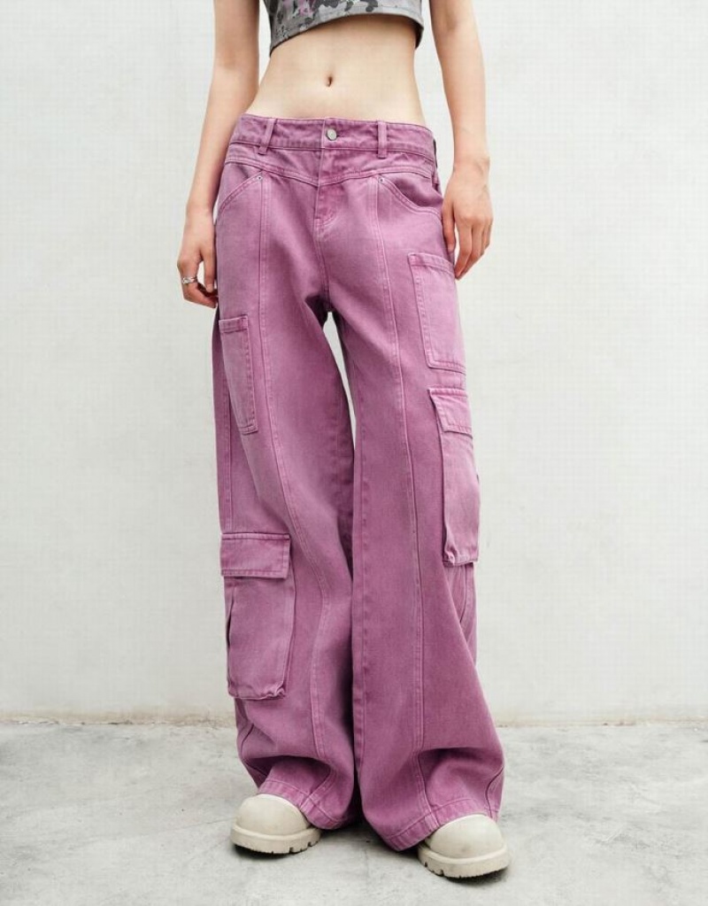 Purple Urban Revivo Straight With Pockets Women's Jeans | 32108XFBK