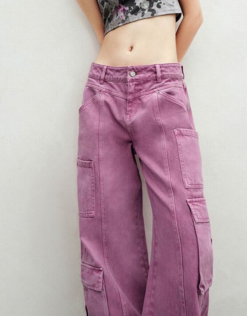 Purple Urban Revivo Straight With Pockets Women's Jeans | 32108XFBK