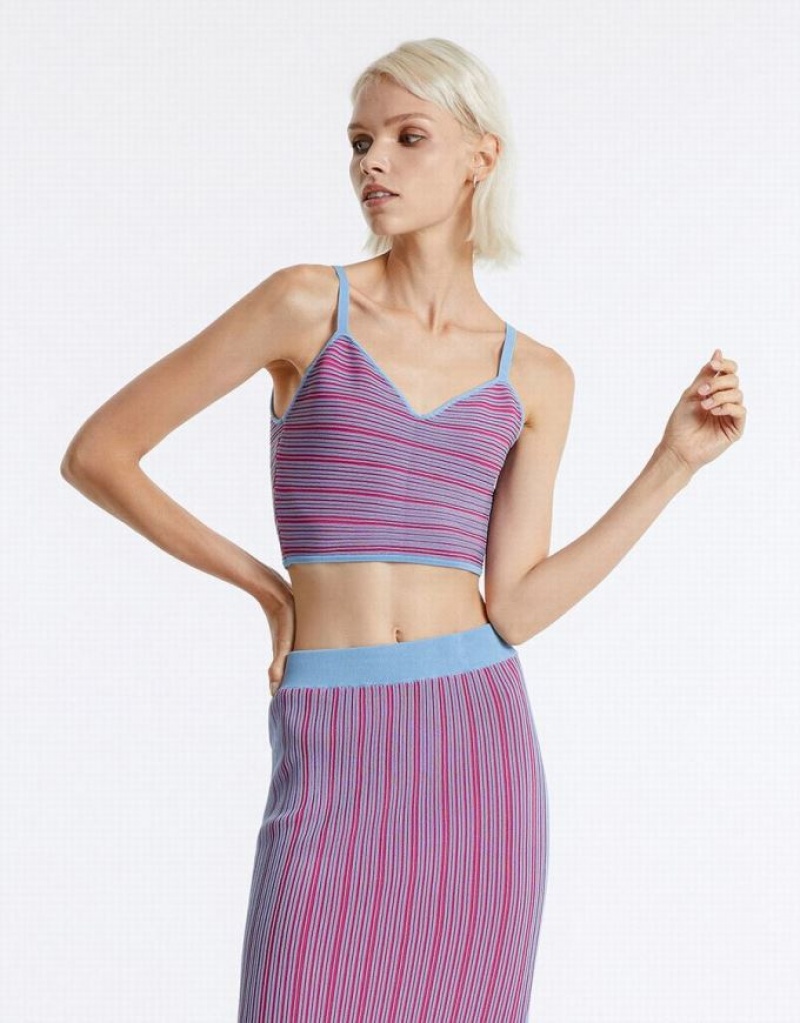 Purple Urban Revivo Striped Knit Women's Camisole | 54603KEOV