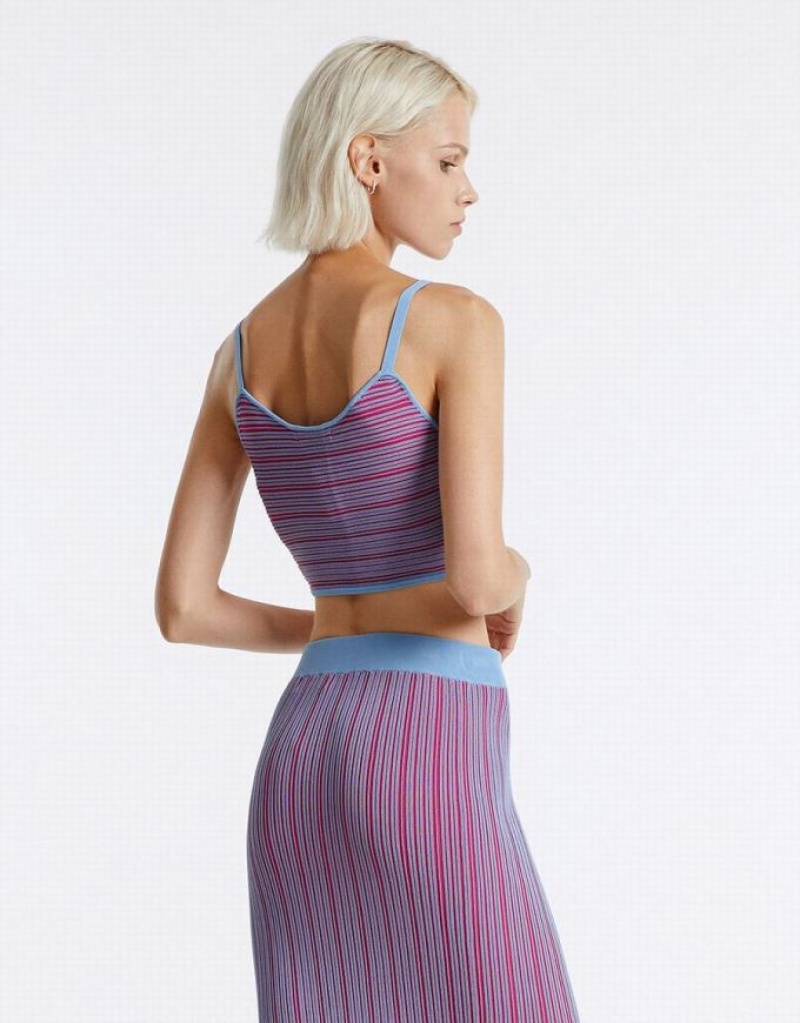 Purple Urban Revivo Striped Knit Women's Camisole | 54603KEOV