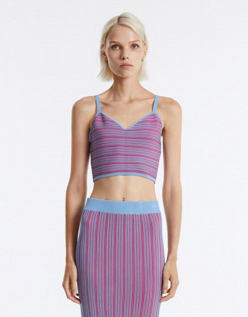 Purple Urban Revivo Striped Knit Women\'s Camisole | 54603KEOV