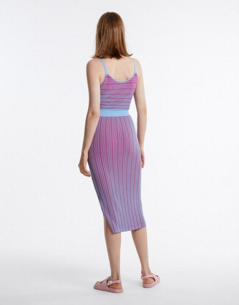 Purple Urban Revivo Striped Midi Knit Women's Skirts | 73081OCWF