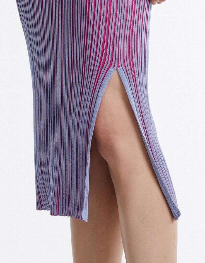 Purple Urban Revivo Striped Midi Knit Women's Skirts | 73081OCWF