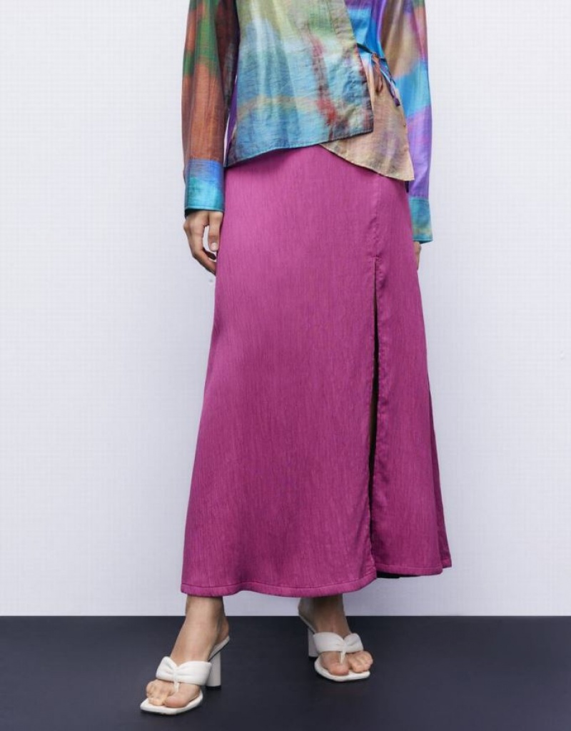 Purple Urban Revivo Textured Midi A-Line Women's Skirts | 85139ONHA