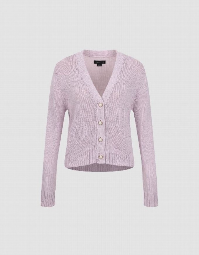 Purple Urban Revivo V-Neck Knitted Women's Cardigan | 45638BCRS