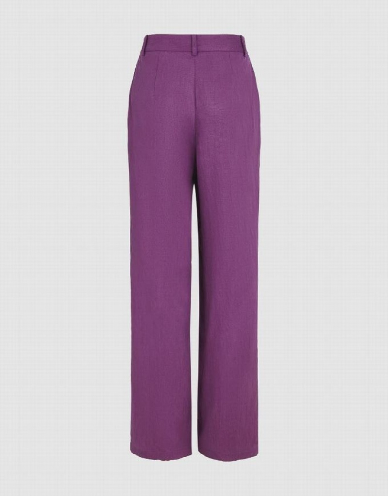 Purple Urban Revivo Woven Wide-Leg Women's Pants | 14598CBGF