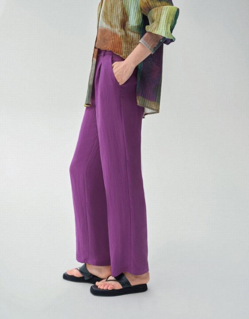 Purple Urban Revivo Woven Wide-Leg Women's Pants | 14598CBGF