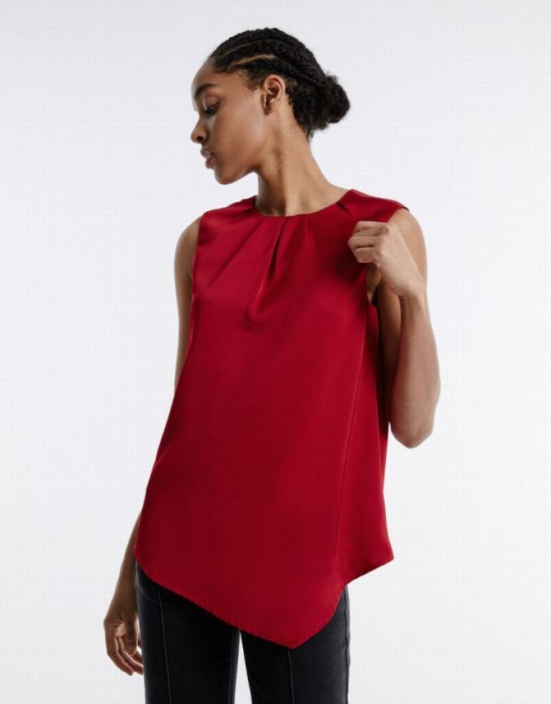 Red Urban Revivo Asymmetrical Hem Women's Blouse | 48937QPBF