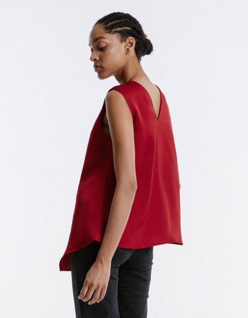 Red Urban Revivo Asymmetrical Hem Women's Blouse | 48937QPBF