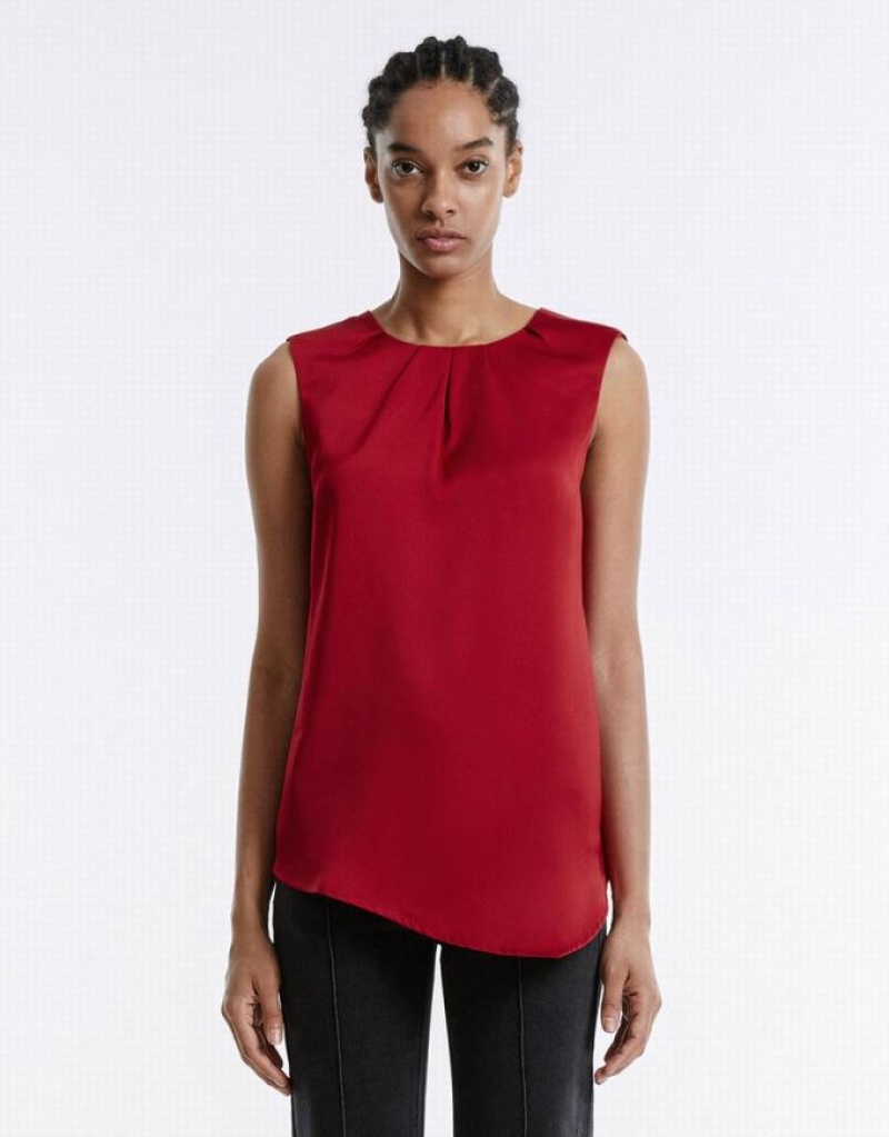 Red Urban Revivo Asymmetrical Hem Women\'s Blouse | 48937QPBF