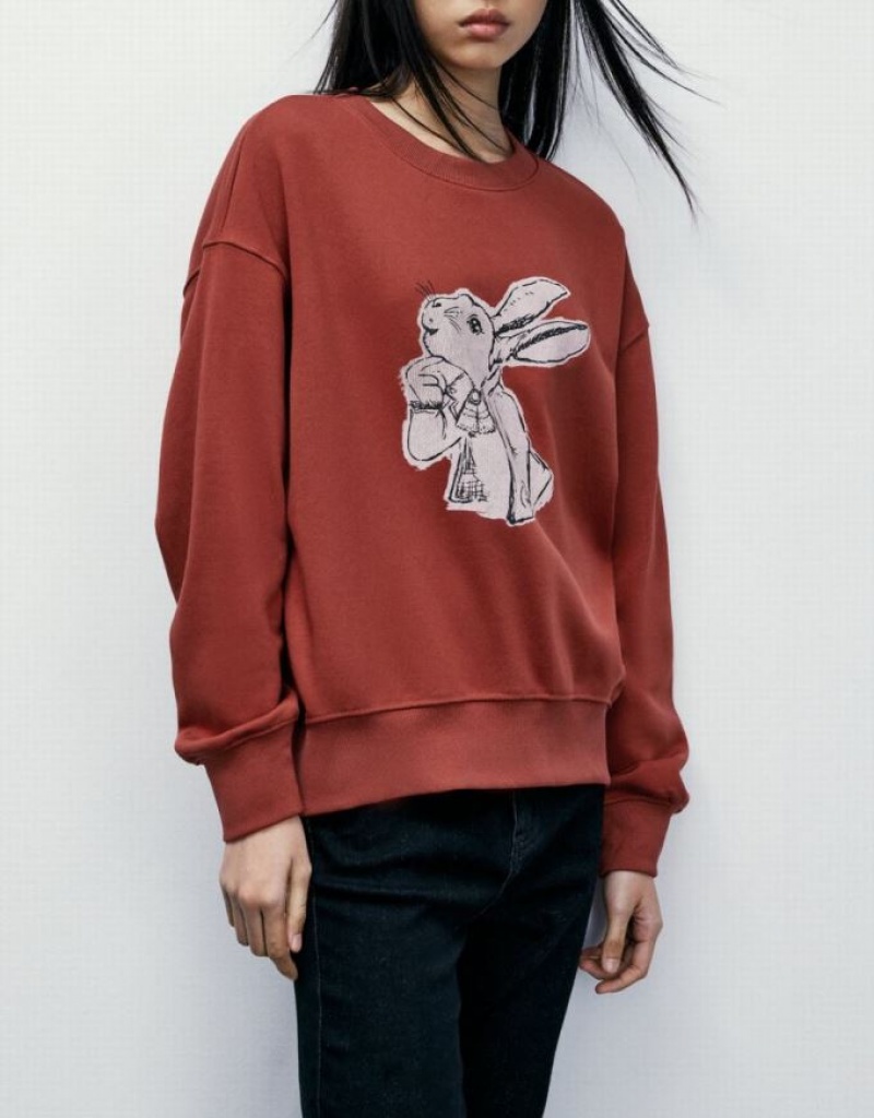 Red Urban Revivo Bunny Print Women's Sweatshirts | 04578LPYG