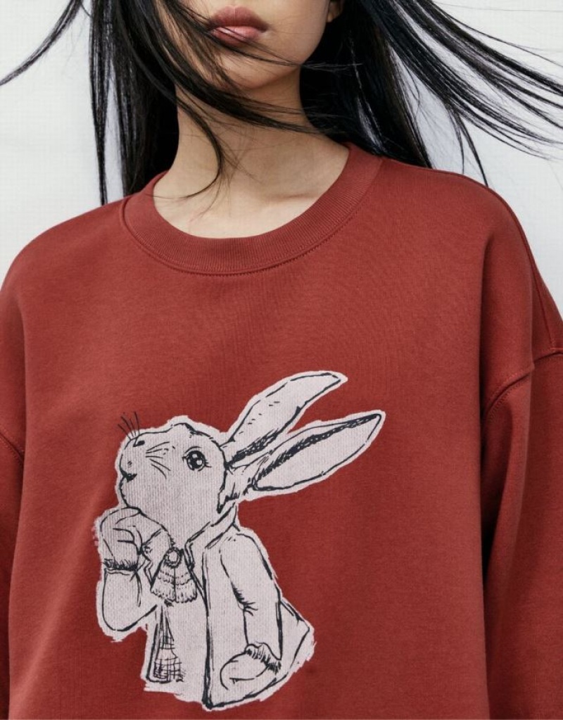 Red Urban Revivo Bunny Print Women's Sweatshirts | 04578LPYG