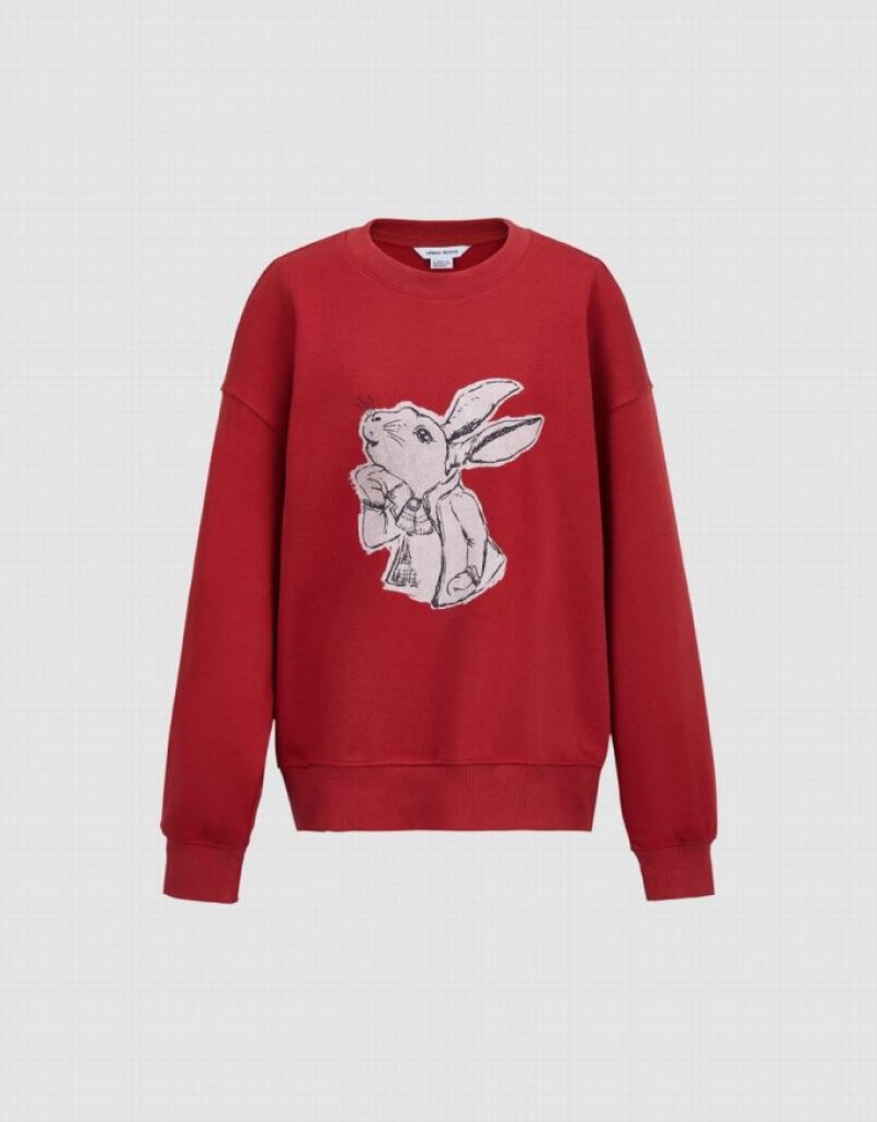 Red Urban Revivo Bunny Print Women\'s Sweatshirts | 04578LPYG