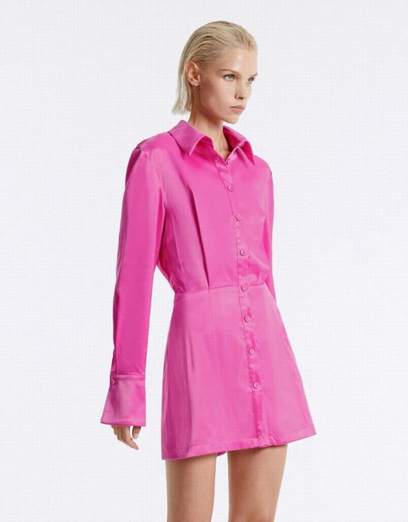 Red Urban Revivo Button Up Women's Shirt Dress | 95723RAVQ