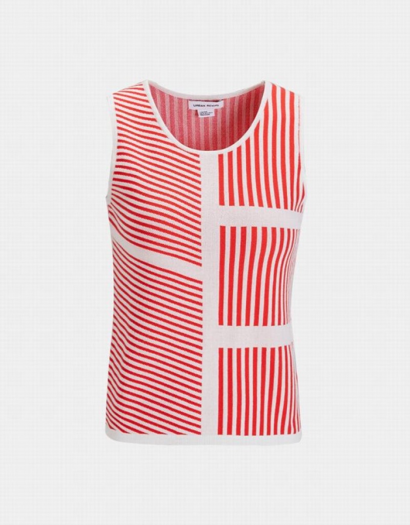 Red Urban Revivo Contrast Striped Fitted Knit Women\'s Tank Top | 53074RVHT