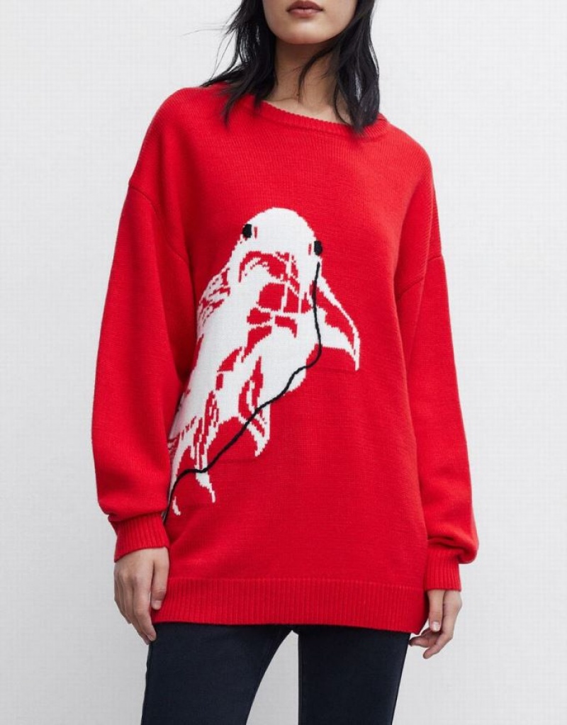 Red Urban Revivo Crew Neck Holiday Women's Sweaters | 81374VXMP